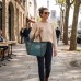 Tote Bag - 2-Side Pockets Leather-like Tote w/ Whipped & Buckled Straps - Blue - BG-MB1714BL